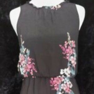 LOFT Black Floral Sleeveless Jumpsuit, XS